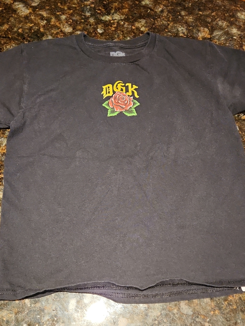 DGK Black Tee with Gold Logo and Red Rose Graphic